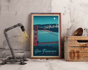 San Francisco - California Vintage Travel Poster, vintage print, art murale, décoration d'intérieur, décoration murale, idée cadeau