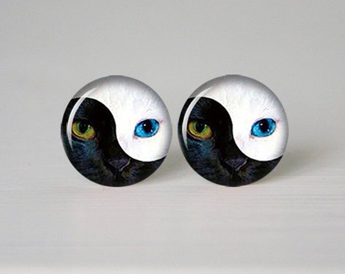 Yin Yang cats Yin Yang Yoga Jewelry Yin Yang Earrings Black and white Tai chi