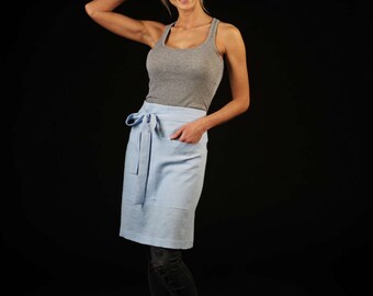 Chef apron / Cafe apron / Midi apron / half linen apron / grayish blue