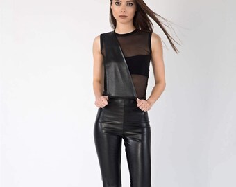 Leather Leggings, Jumpsuit, Leather Jumpsuit, Leggings, Black Jumpsuit, Black Leather Jumpsuit, Women's Wear, Casual Jumpsuit