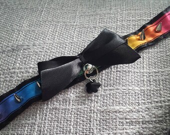Studded Black and Rainbow Choker