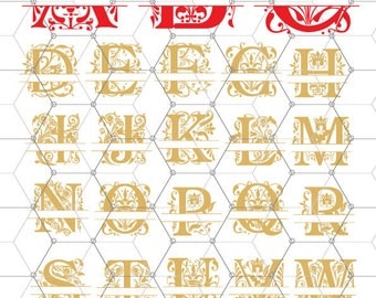 Regal Split Monogram Letters, Split Alphabet svg files, Floral alphabet svg, split initials svg