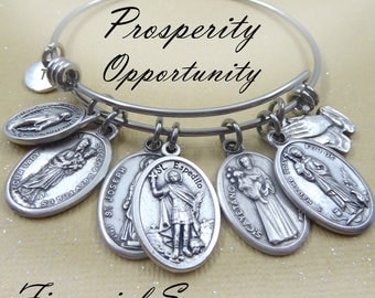 Job Seekers Prayer Bangle Bracelet, Employment, Financial Matters, Success, Opportunity, St. Expedite, Martha, Joseph The Worker, Gift Boxed