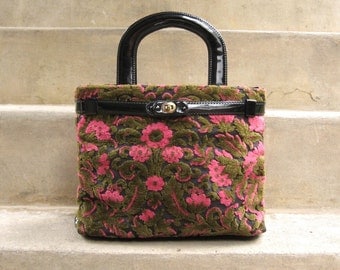 Tapestry Bag Floral Purse Fabric Handbag Vintage Pocketbook 1960s Purse