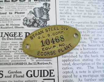 Vintage Brass Numbered Stran Steel Tool Tag Ecorse Michigan (A)