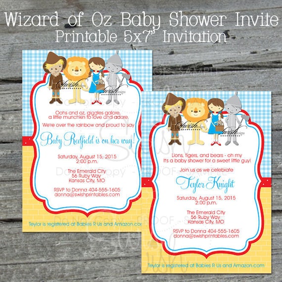 Wizard of Oz BABY SHOWER Invitation | Wizard of Oz Party | Tin Man Cowardly Lion Scarecrow Dorothy | Digital Download Printable Invite Il_570xn