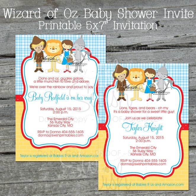 Wizard of Oz BABY SHOWER Invitation Wizard of Oz Party