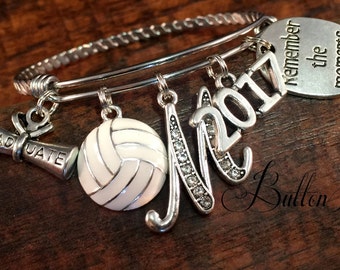 Volleyball gifts, Senior night, GRADUATE, SENIOR 2018, Custom Sports Jewelry, soccer, cheer, dance, Bangle bracelet, charm bracelet