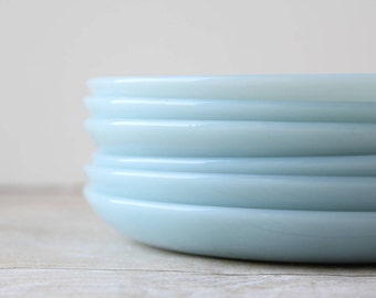 Fire King Delphite Blue Saucers Set of 6 / Small Mid Century Glass Plates / Dessert Bread Cup