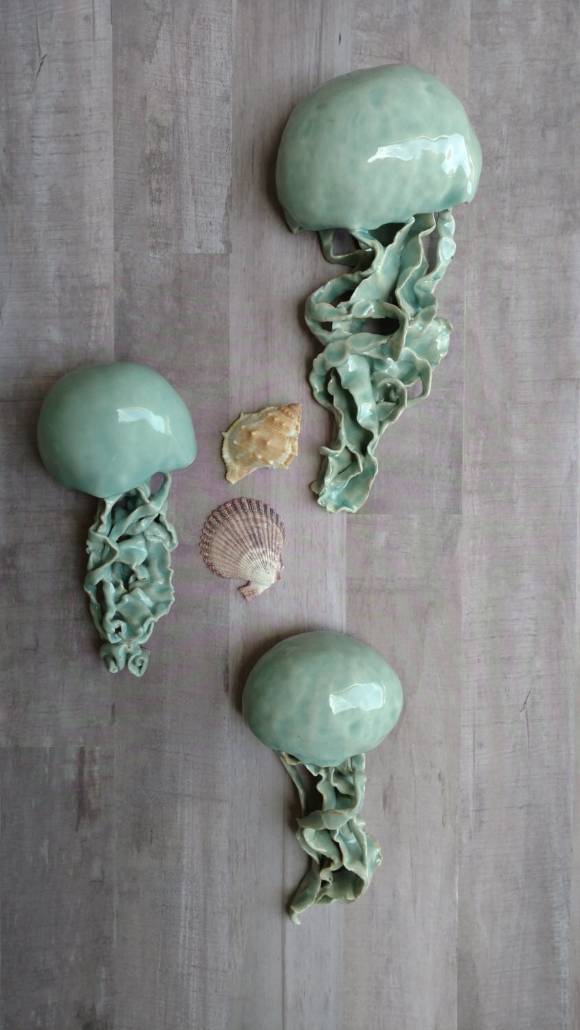 Blue jellyfish ceramic wall sculpture. by naturallyinspired