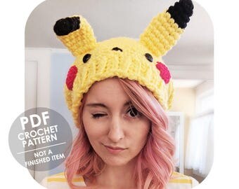 crochet pattern - pikachu hat - slouchy hat - pokemon - anime - winter hat - slouchy beanie - slouchy hat crochet pattern - pokemon hat