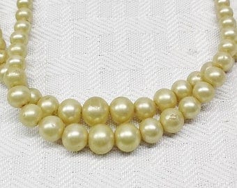 1930s Vintage Faux Pearl Double Strand Necklace with Rhinestone Clasp Japan