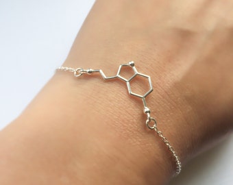 Sterling Silver Serotonin Bracelet - Serotonin Molecule, Science Jewellery, Chemistry Jewellery, Molecular Structure Bracelet