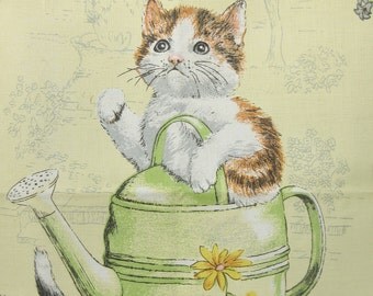 Vintage Tea Towel, Kittens Towel, Linen Tea Towel, Vintage Cats Towel, Retro Kitchen Towel, Linen Kitten Towel, Dish Towel, Made in the UK
