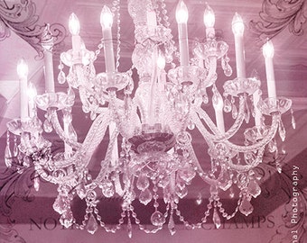 Paris Photography, Sparkling Pink Crystal Chandelier Print, Paris Pink Chandelier Wall Art, Parisian Chandelier Print, Paris Pink Chandelier