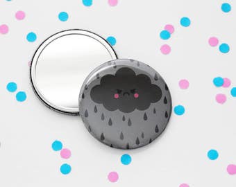 Angry Grey Cloud Pocket Mirror, Small Mirror, Kawaii Gift, Purse Mirror
