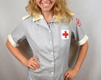 Vintage 1950s 50s 60s Red Cross Candy Striper Nurse's Uniform