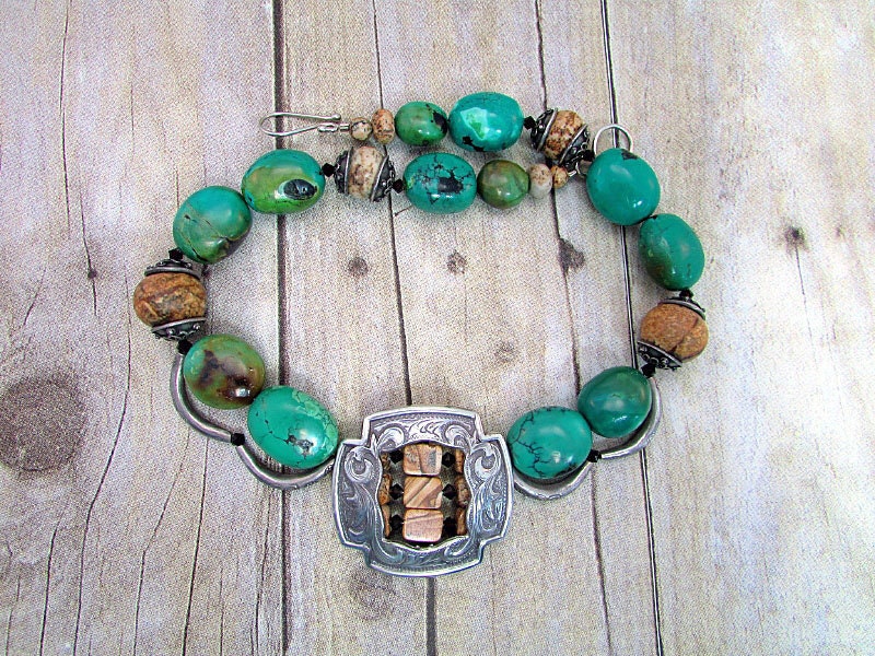 Turquoise and Picture Jasper Necklace with Belt Buckle