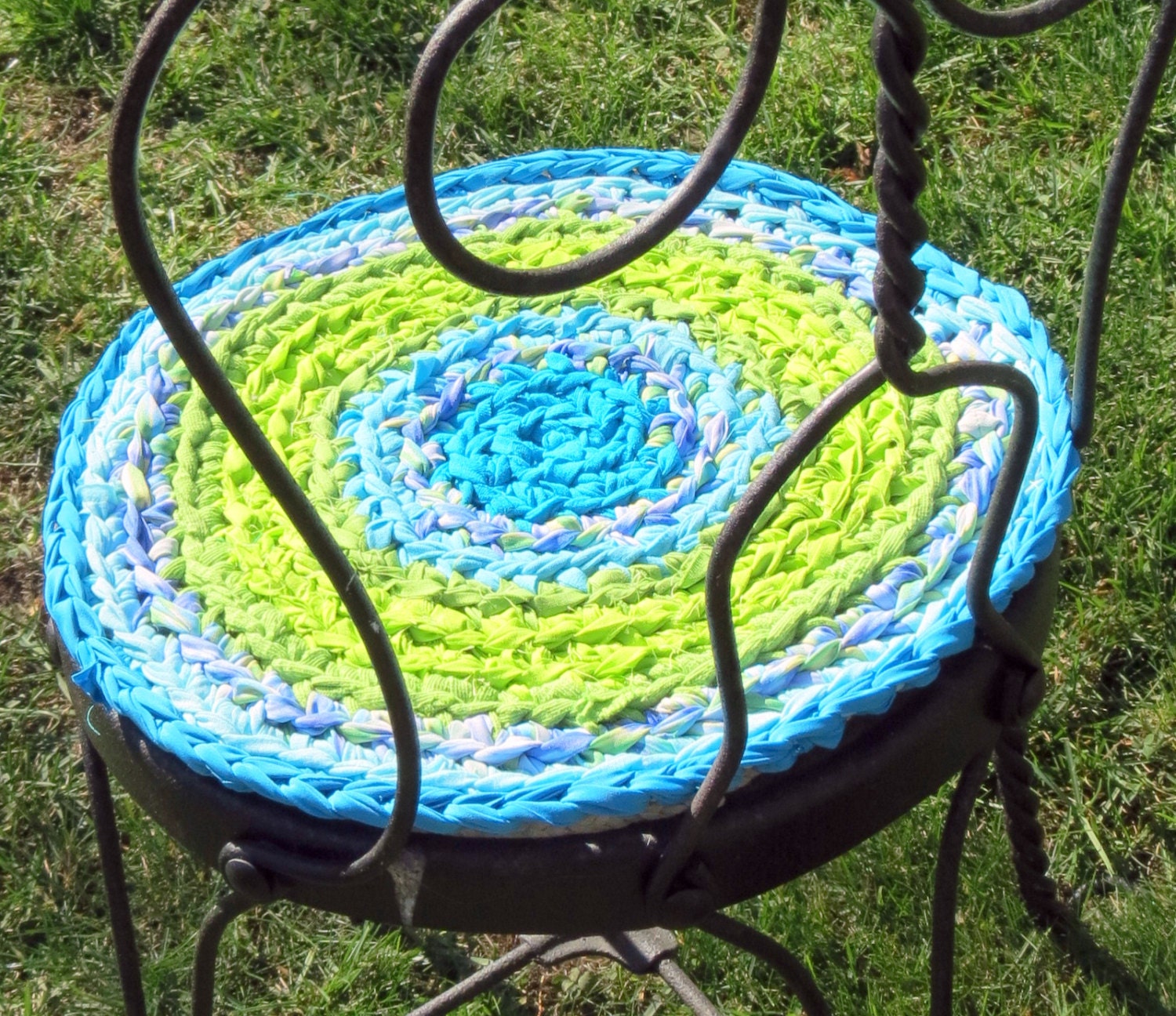 rag rug chair pads Set of 2 round crochet braided