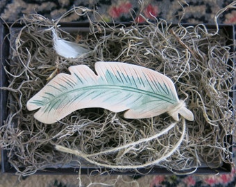 Woodland Ceramic Bird Feather Ornament Charm Porcelain White Home Decor Mother's Day Gift, Handmade Artisan Pottery by Licia Lucas Pfadt