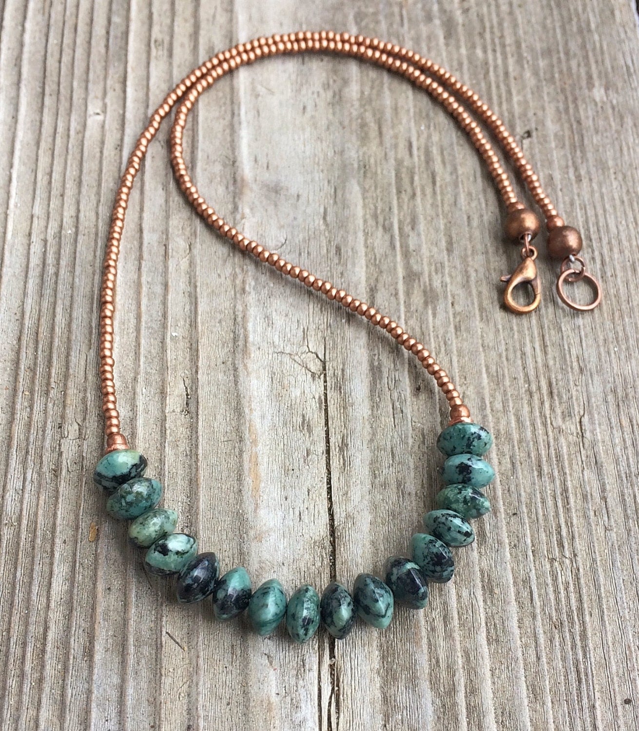 Turquoise Necklace Turquoise with Bronze Beaded Jewelry