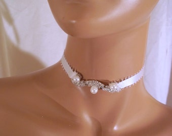Rhinestone & Pearl Choker, Rhinestone Pearl Necklace, Rhinestone Choker, Rhinestone Necklace, Pearl Necklace, Bridal Choker, Bride Necklace