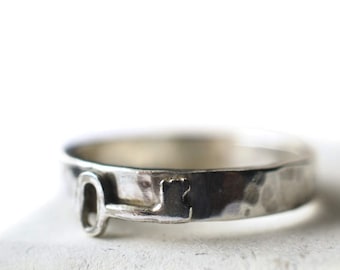 Sterling Silver Key Ring, Personalized Men's Wedding Band, Women's Wedding Ring, 21st Birthday Gift, Custom Engraved Secret Message Jewelry