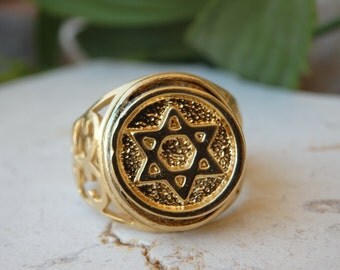 Star of david ring, Gold filled ring, Magen david ring, Jewish judaica jewelry, Jewish star ring, Filigree ring, Women's Men's Signet Ring