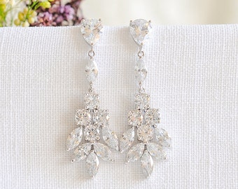 Bridal Earrings, Bridal Jewelry, Wedding Earrings, Crystal Cluster Dangle Drop Earrings, Flower Leaf Earrings, Wedding Jewelry, ODETTE