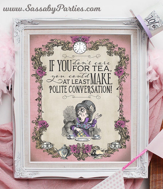 Mad Hatter Tea Party Poster / Pink / INSTANT DOWNLOAD / Alice in Wonderland / Pastel / Birthday / Baby Shower / Printable Sign / Decoration Il_570xn