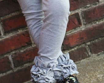 Heather Gray Ruffle Leggings - Heather Gray - knit ruffle leggings - comfy knit ruffle pants size 6m to 10 with FREE SHIPPING