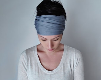 SLATE BLUE Head Scarf - Extra Wide Jersey Hair Wrap - Steel Blue Yoga Headband - Boho Hair Accessories - Bohemian Head Scarves