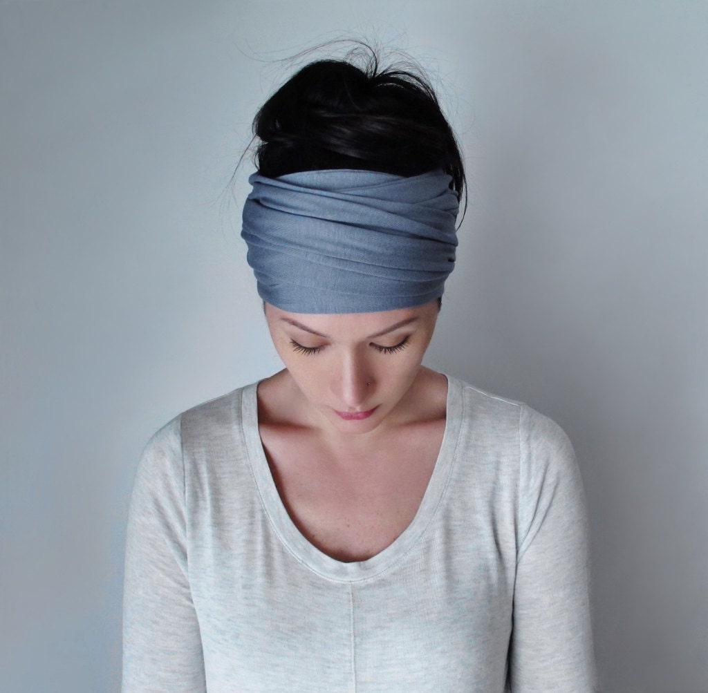 SLATE BLUE Head Scarf Extra Wide Jersey Hair Wrap Steel
