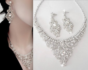 Brides jewelry set ~ Wedding jewelry set ~ Crystal bib necklace and earrings set ~ Statement jewelry set ~ Bridal Jewelry set ~ MARIA