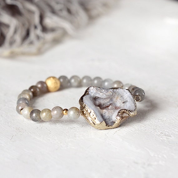 Grey Druzy Bracelet - Labradorite Bracelet