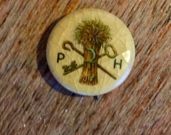 Vintage Whitehead and Hoag Patrons of Husbandry Wheat Key Pinback Button