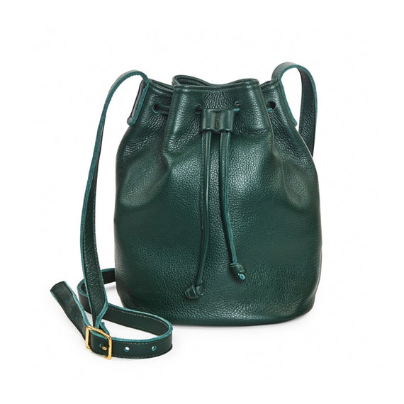 Forest green leather bucket bag leather handbag crossbody