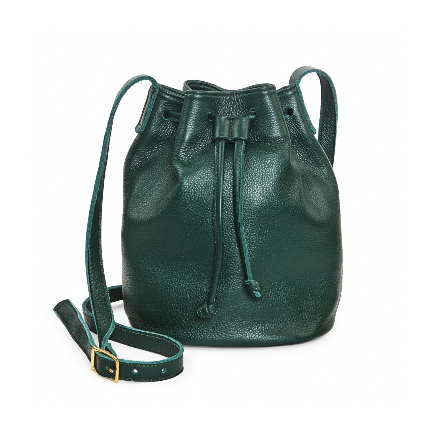 Forest green leather bucket bag leather handbag by LeahLerner