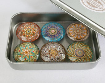 CUSTOM Magnets, Fridge Magnets, Glass Magnets, Mandala Personalized Magnets, 6 Magnet Set, Cute Gift, Refrigerator Magnets, Party Favors M02