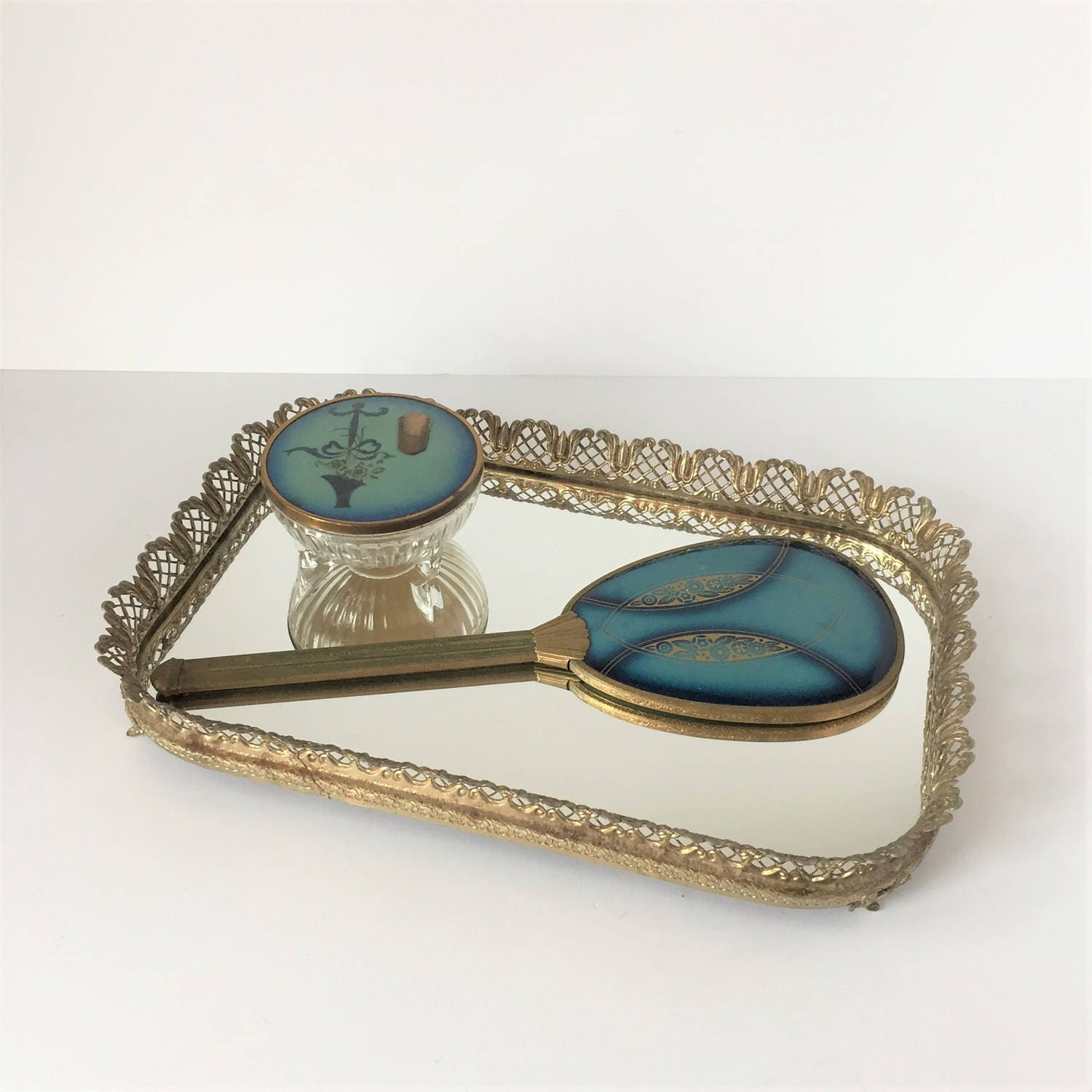 vintage mirror perfume tray