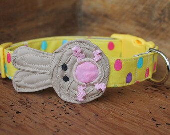 Easter Bunny Dog Collar - Tan Bunny on Yellow Egg Collar