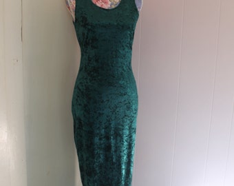 Vintage 90's Emerald Green Crushed Velvet Dress