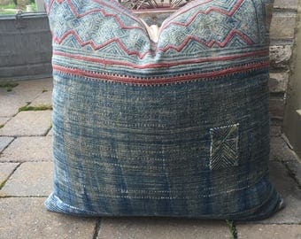 rare Faded Hmong embroidered batik pillow cover