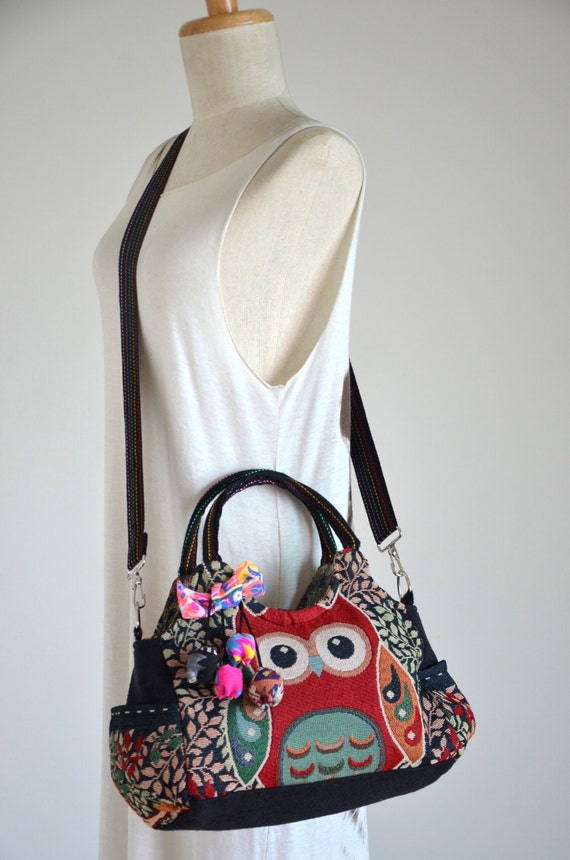 Vintage Hippie Style Handbag Owl Crossbody Bag Boho Hobo Bag