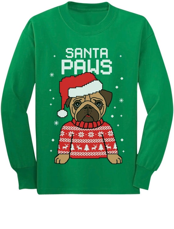 Santa Paws Ugly Christmas Sweater Long Sleeve Youth T-Shirt