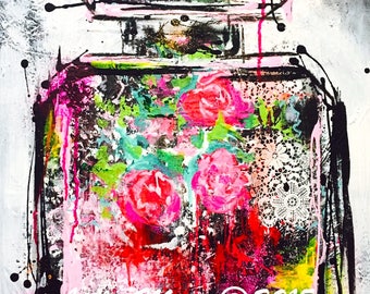 Midnight Romance , Original Painting on Canvas, Fashion Illustration by Lana Moes, Chanel Inspired Large Wall Art, Ready to Hang