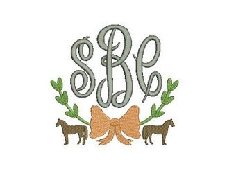 Horse Pony Equestrian Swag Monogram Frame Design File for Embroidery Machine Monogram Applique Instant Download Vintage Classic Preppy