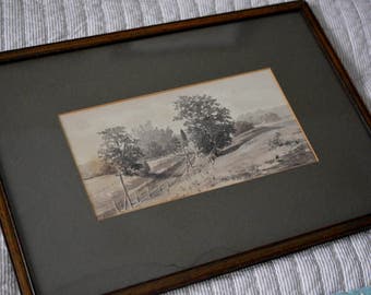 Original Watercolor H B Judy Tschudy Matted and Framed Landscape Farmhouse Scene