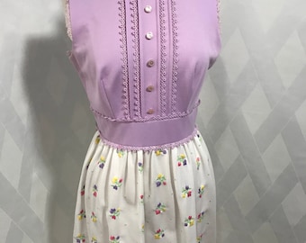 Vintage 1970s Vicky Vaughn Juniors Lavender and Floral Print Maxi Dress