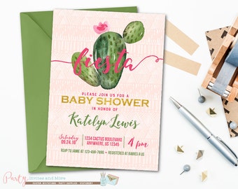 Fiesta Baby Shower Invitation, Baby Shower Invitation, Cactus Baby Shower Invitation, Fiesta Invitation, Cactus Invitation, Girl Baby Shower